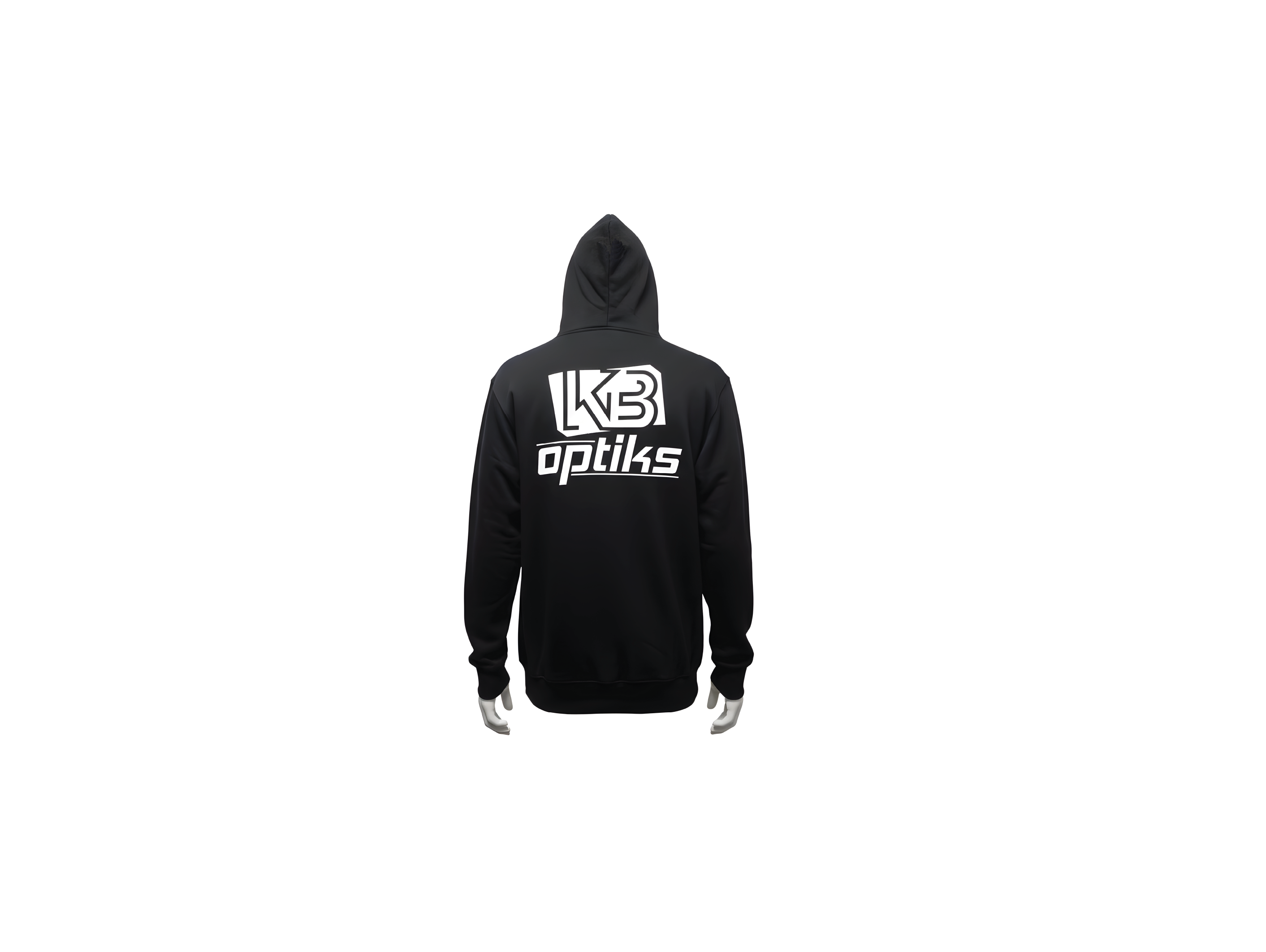 Sweat à capuche gris de la marque KB OPTIKS INC. avec capuche, poche kangourou et manches longues, porté par un mannequin.