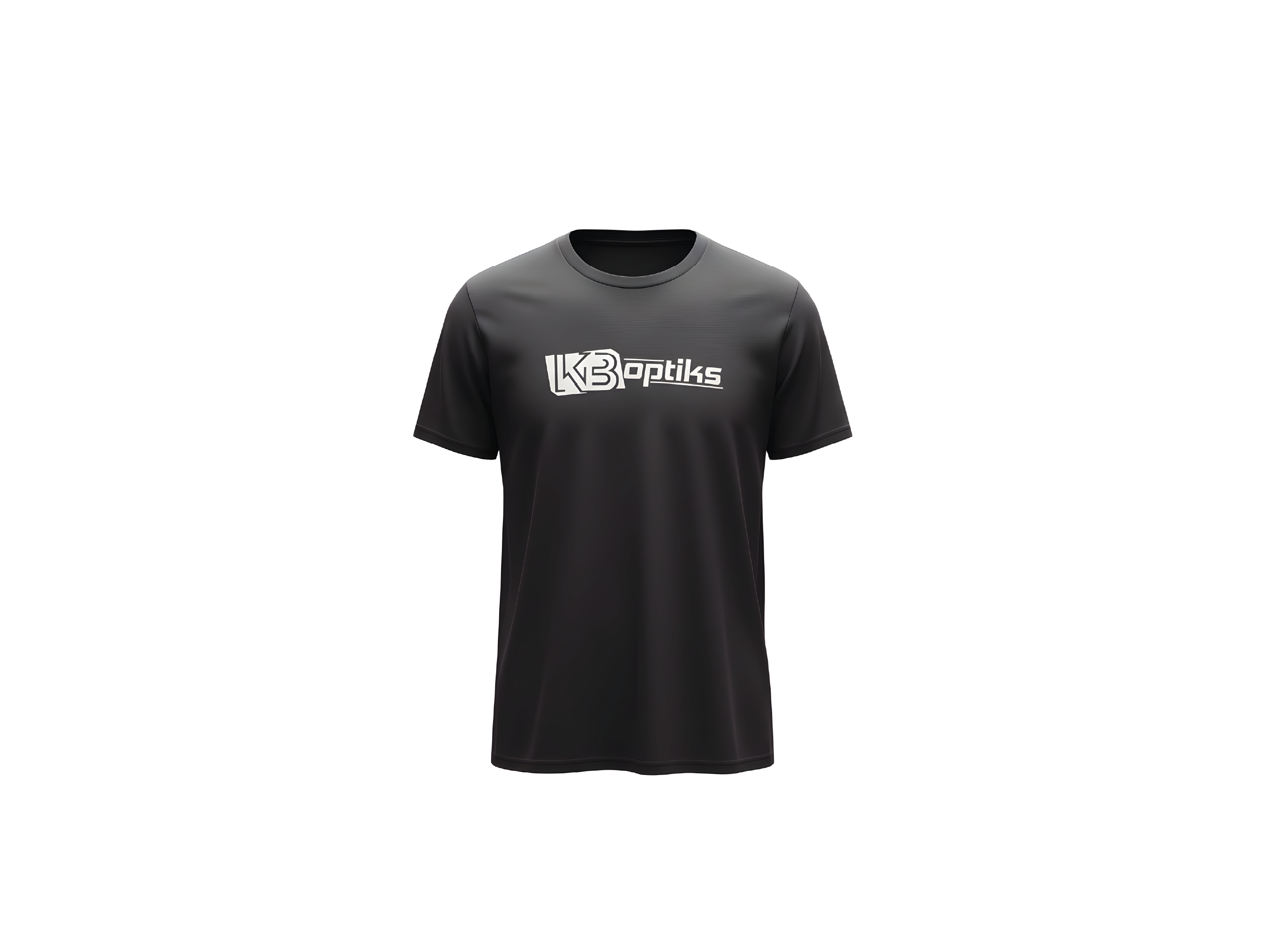 T-shirt à manches courtes KB OPTIKS INC. en coton blanc avec col rond, vue de face sur fond neutre.